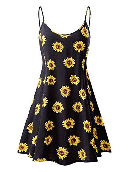 

msbasic women's sleeveless adjustable strappy summer beach swing dress, Black;gray