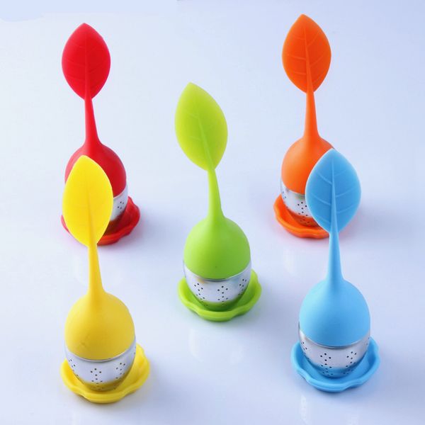 

silicone tea maker infuser set stainless steel filter strainer mesh bag ball leaf stir cute travel