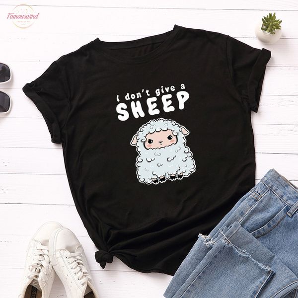 

s-5xl plus size t shirt cute sheep print t-shirt 100% cotton letter women loose casual cartoon animal tee shirt, White