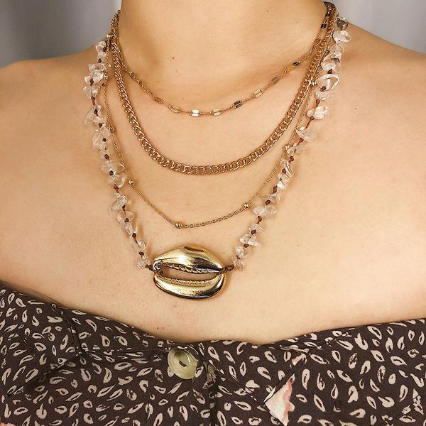 

chic women multiple layers bead shell pendant chain necklace jewelry accessory new, Silver
