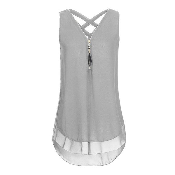 

gray trends new blouses shirt chiffon womens summer blusa feminina harajuku v-neck sleeveless casual trends fashion tee shirt vest, White