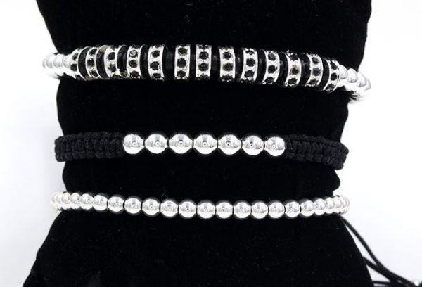 

4mm 3pcs/lot th43 gold silver copper cz zircon cubic zirconia elastic ball bead crown punk macrame charm bracelet bangles, Black