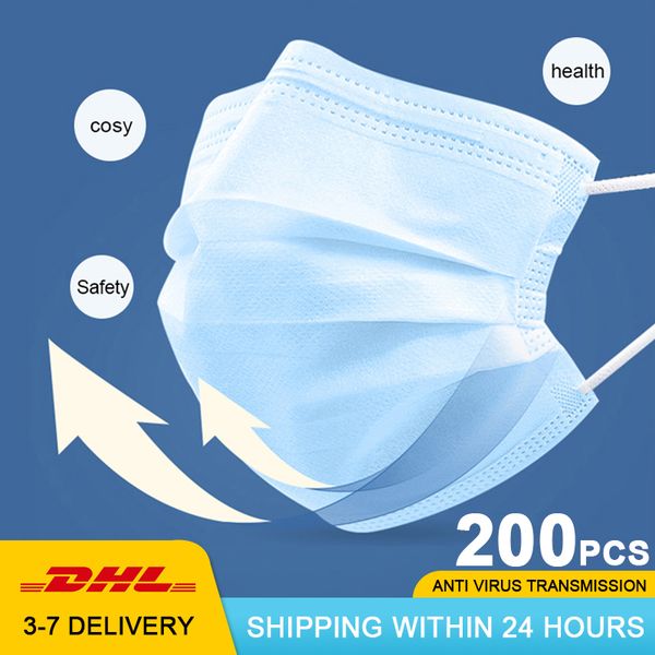 

200pc anti-pollution 3 laye protection face masks elastic ear loop disposable dust filter safety mask