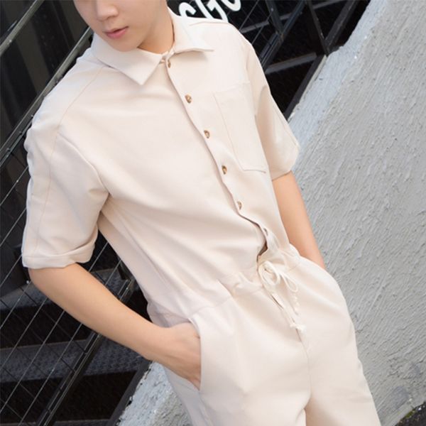 

men's tracksuits loose port fashion men and women couples short-sleeved shorts jumpsuit overalls hairdresser nightclub, Gray