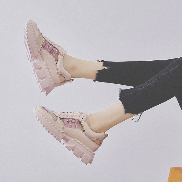 

ry-relaa fashion women's shoes 2019 summer new mesh cloth wild thick-soled casual shoes openwork running