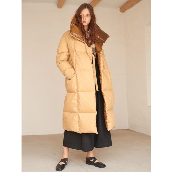 

2018 winter collection new arrival reversible two way thick long white duck down jacket coat women, Black