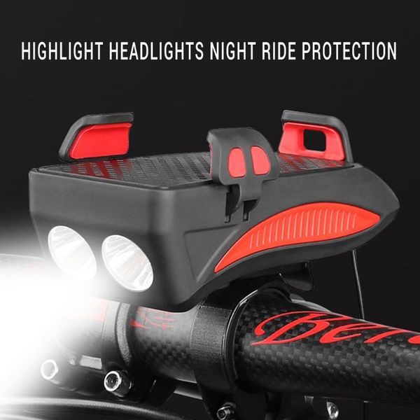 

4 in 1 bicycle light riding bike horn alarm bell phone holder bracket power bank bike accessories cycling front lamp