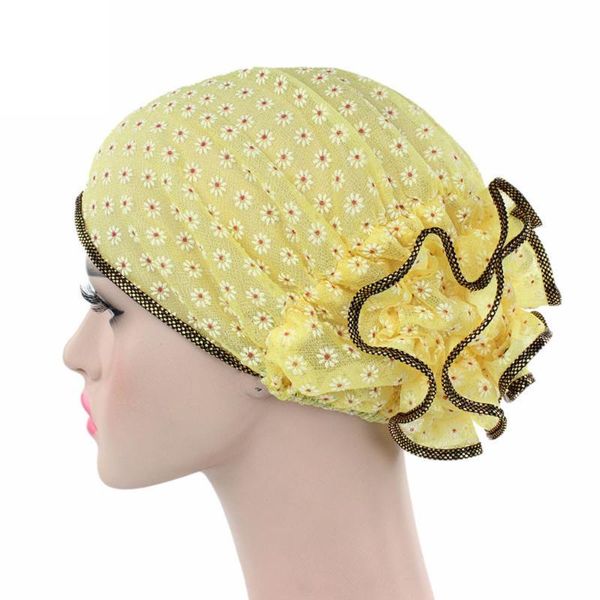 

women turban head wrap cap new ruffled lace flower cancer chemo head scarf cap muslim turban bandanas hair accessories 11.7, Blue;gray