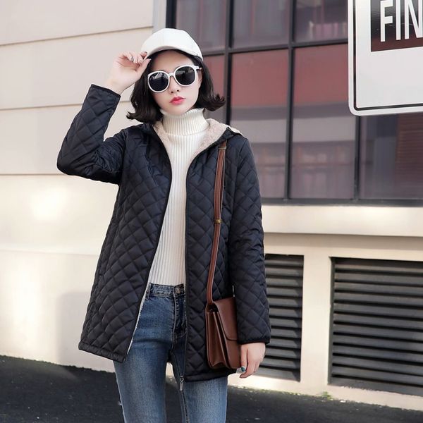 

autumn 2019 new parkas candy color jackets female women winter plus velvet hooded coats cotton jacket women's outwear warm coat, Black