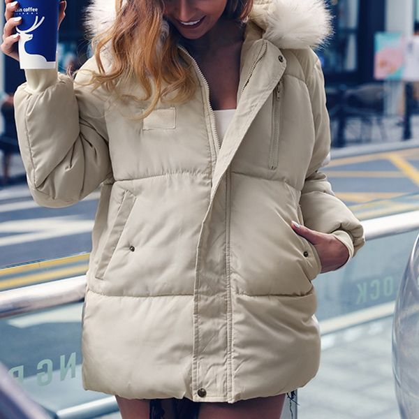 

parkas coats winter warm thicken women jackets long sleeve solid hooded outerwear cotton padded coat puffer jacket pockets gv326, Black