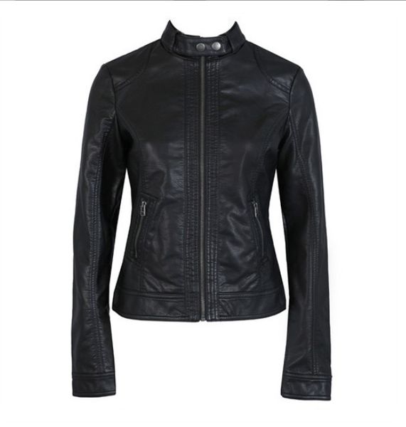 

2018 fashion new women's jacket european fashion leather jacket pimkie cleaning single pu leather motorcycle temale women's xxxl, Black