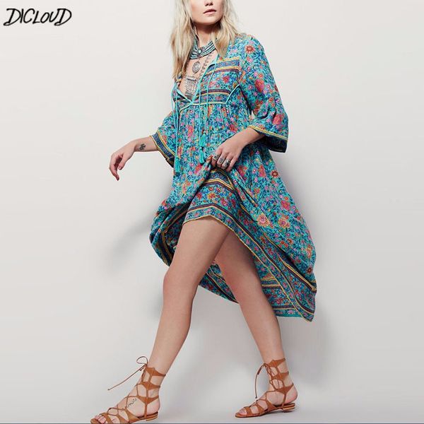 

dicloud vintage bohemian dresses women cotton summer v-neck long dress ladies harajuku casual plus size dresses woman 2019 new, Black;pink
