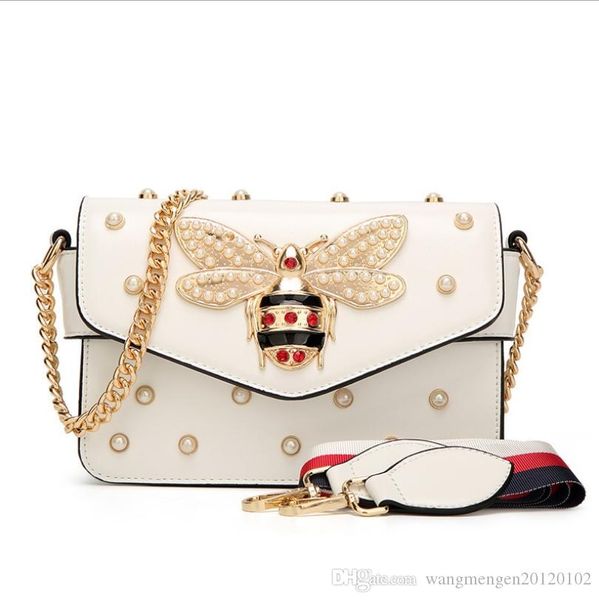 

Fashion women's bag 2018 new pearl bee bag European wild temperament shoulder slung small bag sweet lady tide