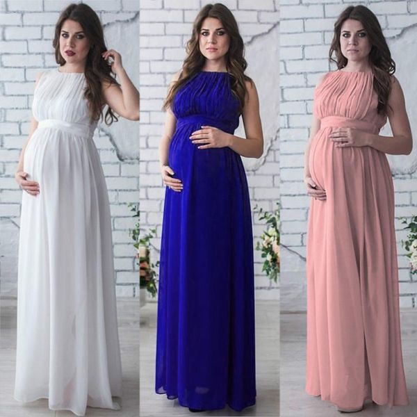 

s-l2 maternity dress large size sleeveless pregnant women long skirt casual solid color pregnant women a-line dress y530, White