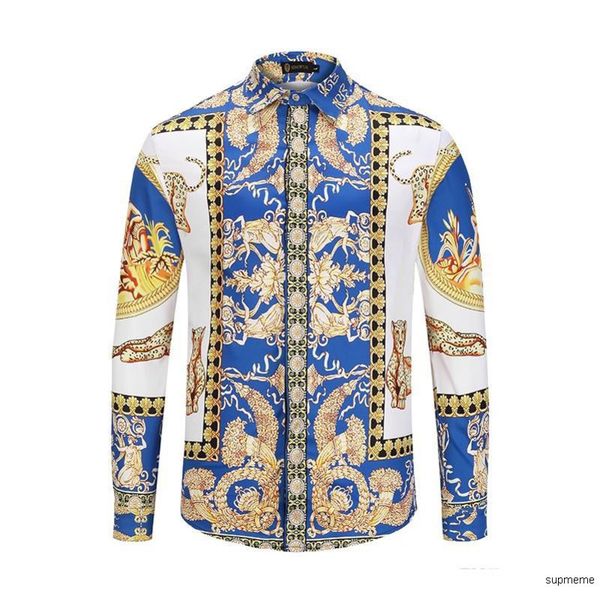 

euramerican mens designer fashion color print long sleeve men's casual business men shirt dress slim cotton shirt men's medusa shi, White;black