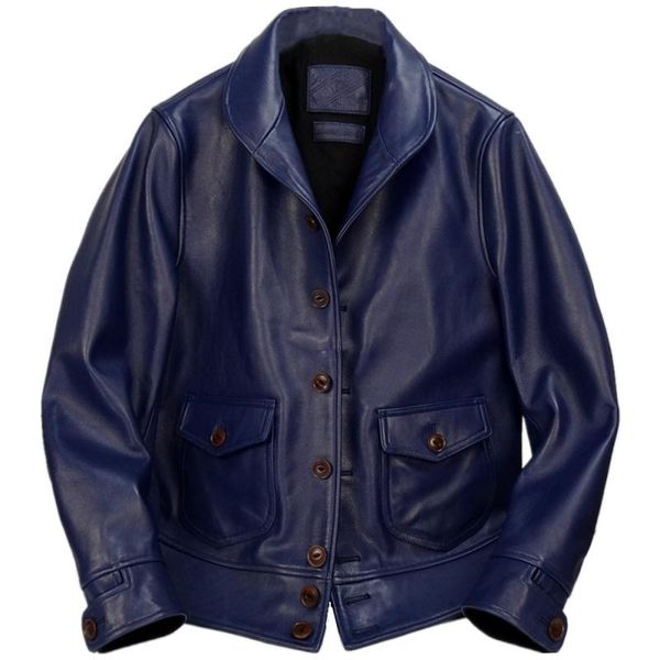 

2020 blue men american classic 1920s leather jacket single breasted plus size xxxxl genuine cowhide winter slim fit leather coat, Black