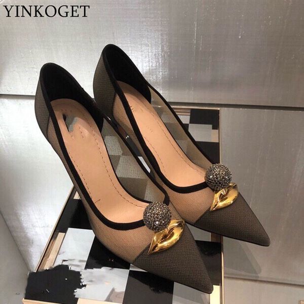 

yinkoget breathable mesh fashion women heels shoes summer cool high heels girls high heel shoes party wedding, Black