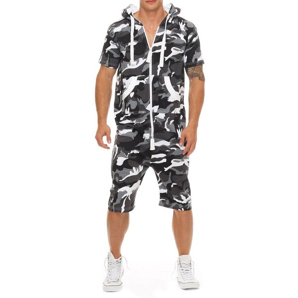 

mens summer conjoined hooded suits fashion panelled tracksuits one piece designer shirts sports sets shorts casual outfits, Gray