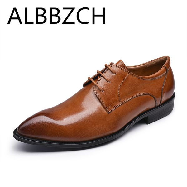 

pointed toes genuine leather dress shoes men derby wedding shoes simple elegant business office daily work, Black
