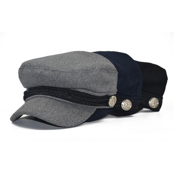

winter hats for women military cap vintage cotton wool beret cap gorras planas snapback caps female casquette ladies headwear, Blue;gray