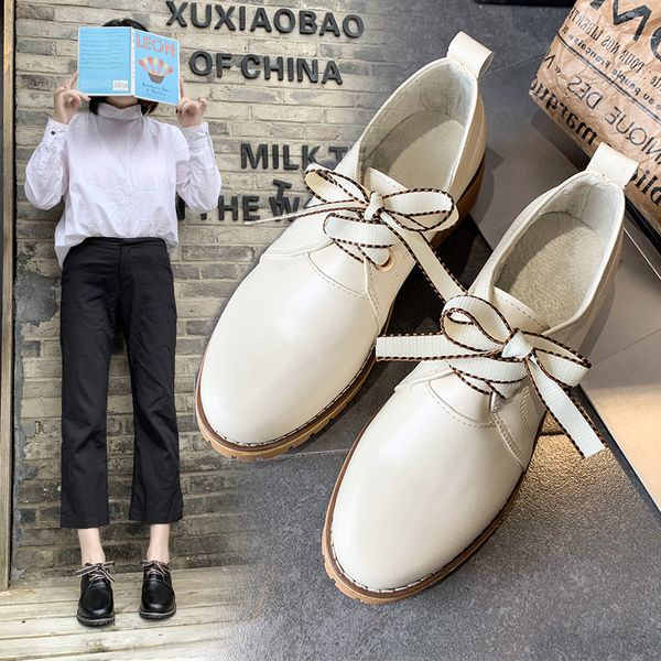

british style shoes woman flats 2019 fashion women's autumn casual female sneakers oxfords round toe preppy dress modis fall, Black