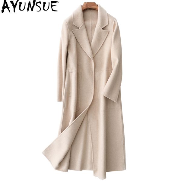 

ayunsue double-sided wool coat female 2019 korean fashion solid woolen coats long spring autumn wool jacket women outwear yq2181, Black