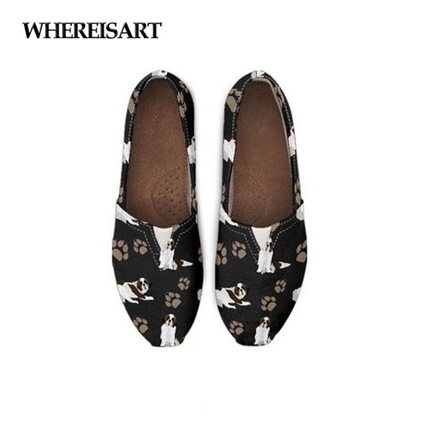 

whereisart black ladies shoes flats lovely animal st. bernard printed women fashion canvas lazy shoes woman comfortable loafers