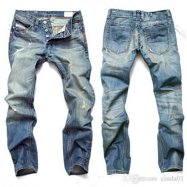 

fashion men jeans mens slim casual pants elastic trousers light blue fit loose cotton denim brand jeans for male