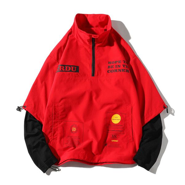 

jacket men's autumn new patchwork color half buckle pullover sportswear jacket men's hip hop street, Black;white