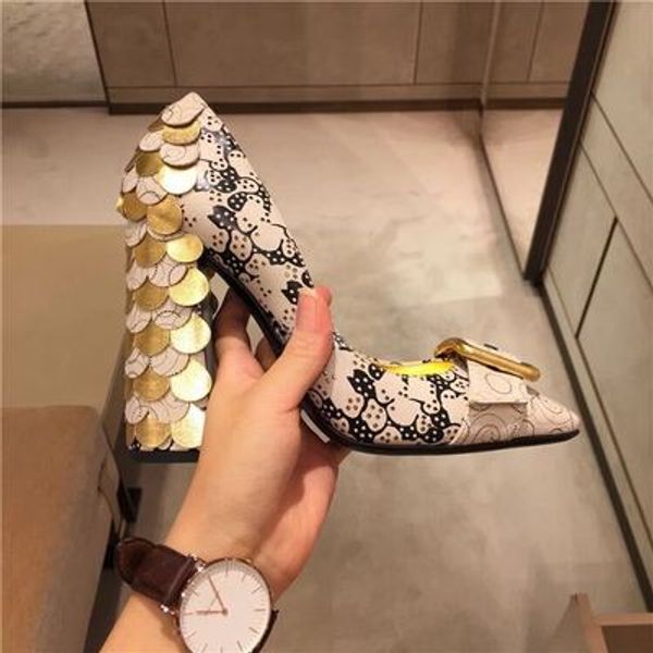

new t show fish scales high heel shoes monk strap lady mary jane dress shoes zapatos 2020ss spring women dress prom party heels pumps, Black
