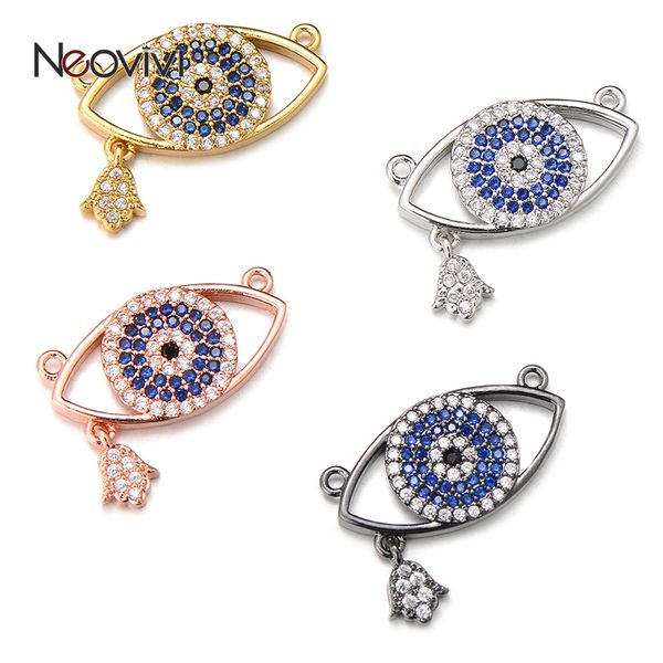 

neovivi hollow oval round eye charm fit necklaces micro pave blue white zircon pendants with fatima hand bead for jewelry making, Silver