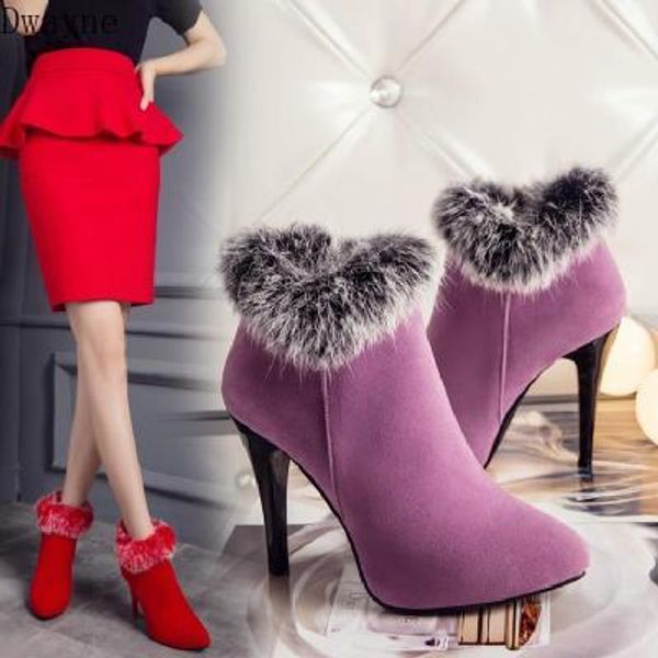 

2020 winter korean version of the tide with pointed side zipper hair warm boots female, Black