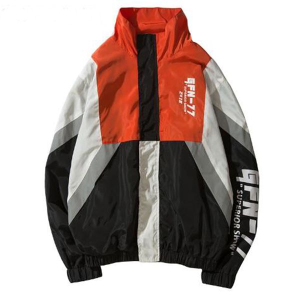 

2018 color block jackets hip hop men printed patchwork windbreaker jacket coats full zip streetwear em008, Black;brown