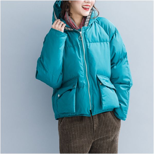 

johnature fashion loose thickened womens winter jackets and coats 2019 new casual simple hooded solid color zipper women parka, Black