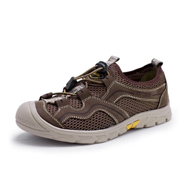 

new 2019 summer spring men's shoes mesh casual shoes genuine leather breathable outdoor male sneakers walking footwear loafers, Black