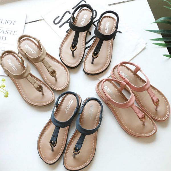 

women summer vintage boho sandals ladies leather flat sandals girls bohimia beach casual outdoor shoes plus size roman shoes, Black