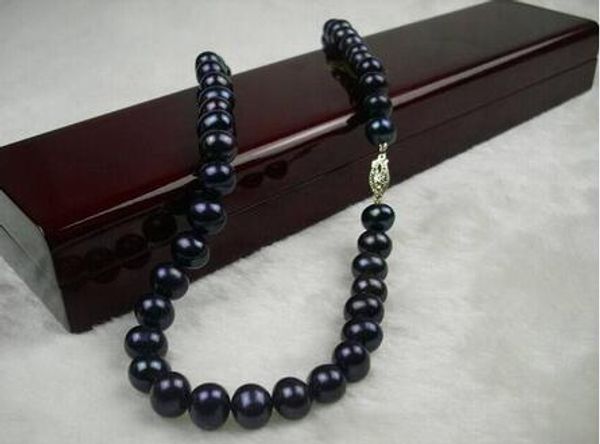 

envÃ­o gratis> real hermosa 18 "9-10mm negro collar de perlas tahitianas, Silver