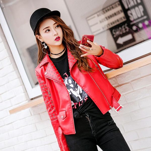 

2019 autumn new korean women short locomotive fashion slim leather jacket coat femme pu leather outerwear with belt p1501, Black