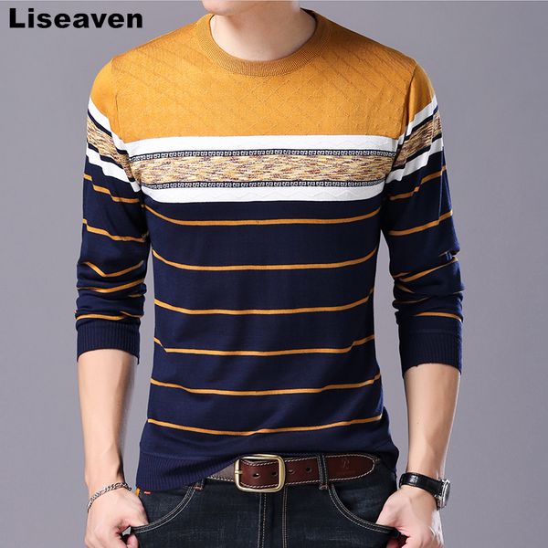 

liseaven men sweater 2018 new arrival casual pullover autumn round neck striped knitted brand male sweaters, White;black