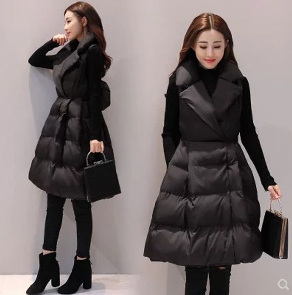 

2019 fashion down cotton vest women winter vest medium long fashion bow thick warm female cotton outerwear, Black;white