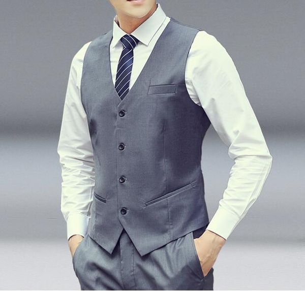 

light grey autumn new men's slim black vest business casual fashion solid color suit vest waistcoat men brand clothing, Black;white