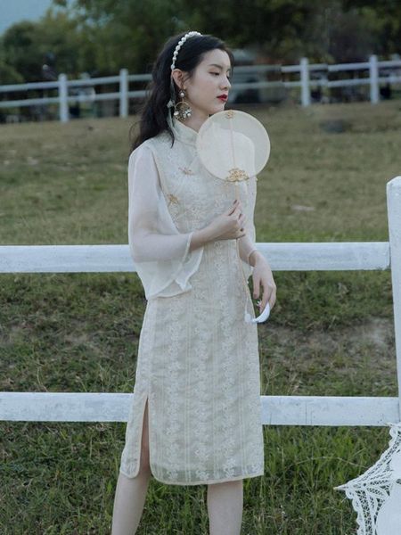 

casual dresses sweetxue 2021 summer french fashion retro female temperament elegant dress girl chinese style chiffon embroidered, Black;gray
