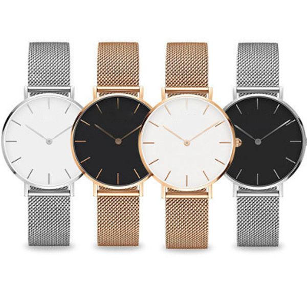 

rose gold quartz watch 40mm and 36mm 32mm men's casual japanese quartz watch stainless steel mesh with slim clock ladies watch, Slivery;brown
