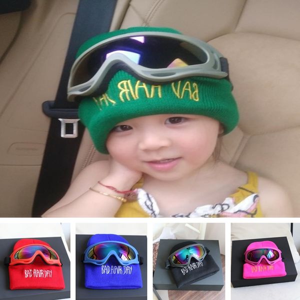 

new couples headgear knit hat parent-child models fluorescent hat harley mirror goggles woolen cap party hats t8c002