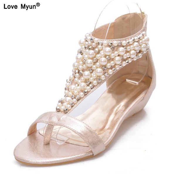 

gladiator sandals summer style flip flops elegant platform shoes woman pearl wedges sandals casual women shoes 568ju, Black