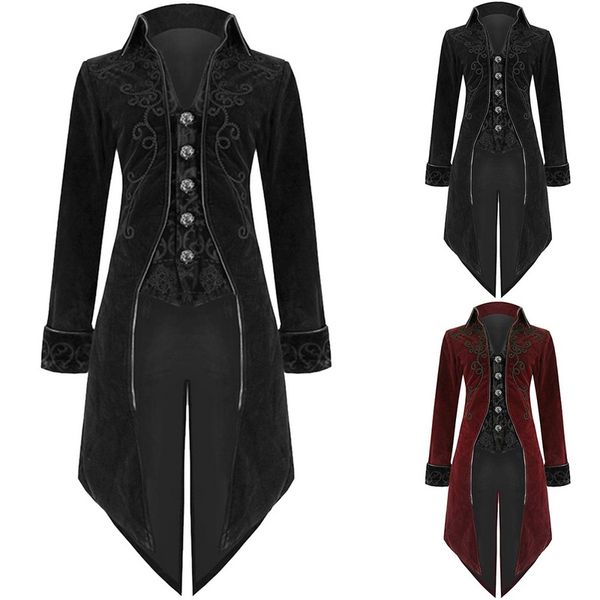 

oeak 2019 men vintage luxury steampunk coats retro mens gothic punk style uniform costume for party men outwear tuxedo coat, Tan;black