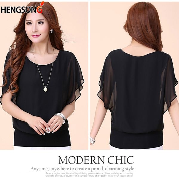 

2019 summer women solid color blouse chiffon large size slim bat sleeve o-neck korean ladies chiffon blouse female clothes, White