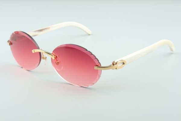 

2019 cutting lenses sunglasses a3524016-4, pure natural white buffalo horn legs retro oval glasses, size: 58-18-140mm, White;black
