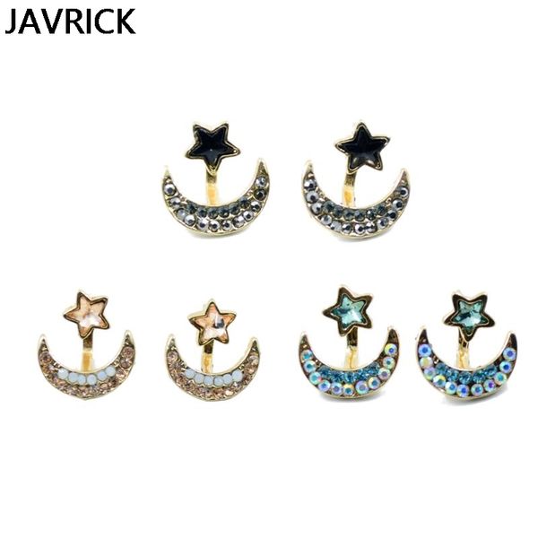 

rainbow crystal moon star jacket small stud earrings for women fashion jewelry, Golden;silver