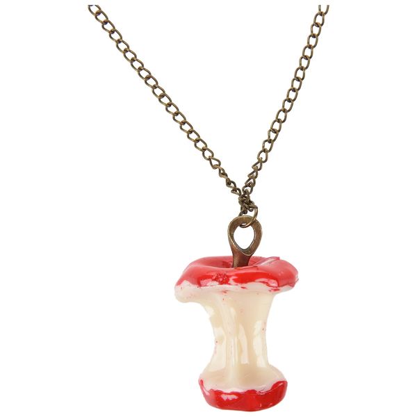 

uesh- women plastic red apple core pendant bronze tone chain necklace